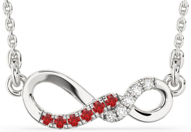 Diamond & Ruby Silver Infinity Necklace