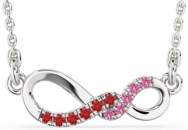 Ruby & Pink Sapphire Platinum Infinity Necklace