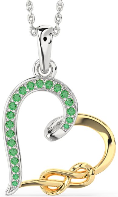 Emerald Gold Silver Heart Infinity Necklace