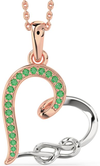 Emerald Rose Gold Silver Heart Infinity Necklace