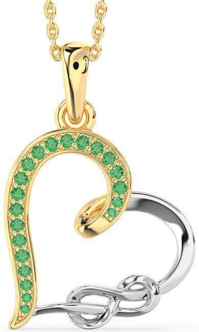 Emerald Gold Silver Heart Infinity Necklace