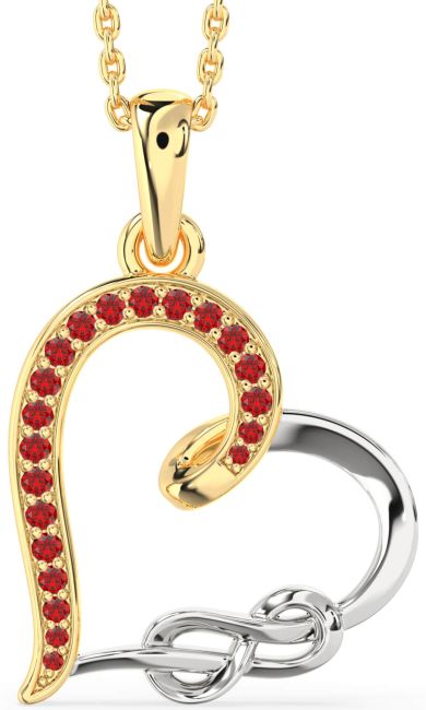 Ruby Gold Silver Heart Infinity Necklace