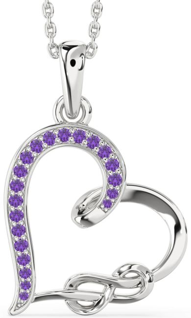 Amethyst Silver Heart Infinity Necklace