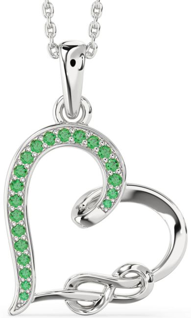 Emerald Silver Heart Infinity Necklace
