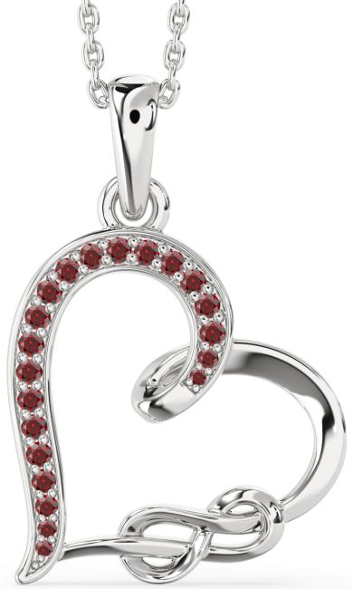 Garnet Silver Heart Infinity Necklace