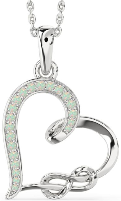 Opal Silver Heart Infinity Necklace