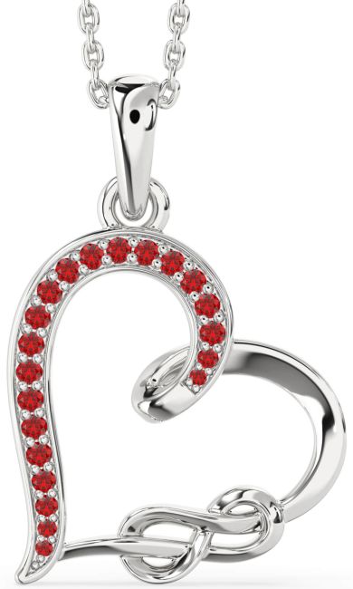 Ruby Silver Heart Infinity Necklace