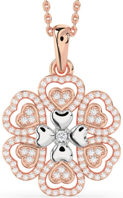 Diamond Platinum & Rose Gold Heart Flower Necklace