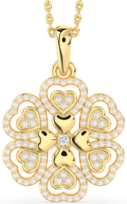 Diamond Gold Heart Flower Necklace