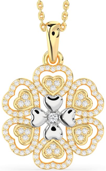Diamond Platinum & Yellow Gold Heart Flower Necklace