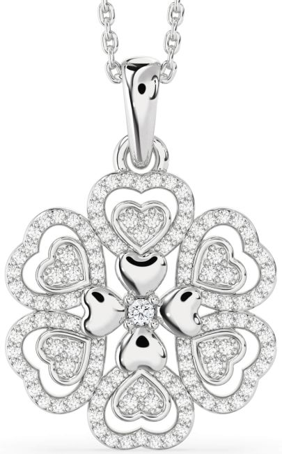 Diamond White Gold Heart Flower Necklace