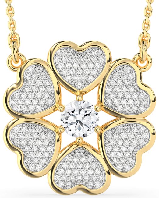 Diamond Gold Heart Flower Necklace