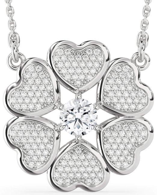 Diamond White Gold Heart Flower Necklace