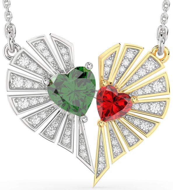 Large Diamond Silver & 10K gold Broken Heart Necklace