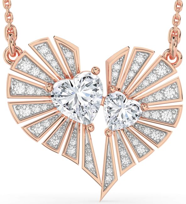 Large Diamond Rose Gold Silver Broken Heart Necklace
