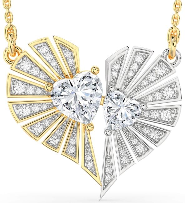 Large Diamond Gold Silver Broken Heart Necklace