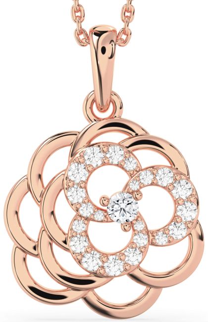 Diamond Rose Gold Silver Flower Necklace