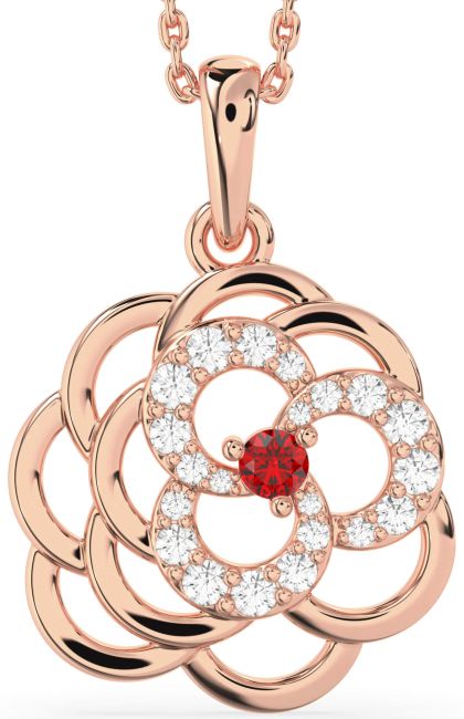 Diamond Ruby Rose Gold Flower Necklace