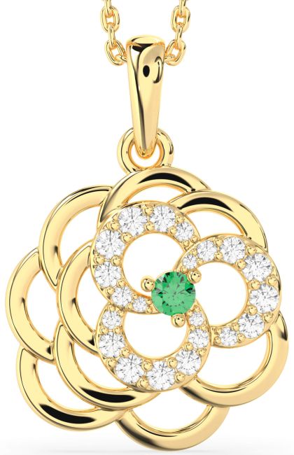 Diamond Emerald Gold Flower Necklace