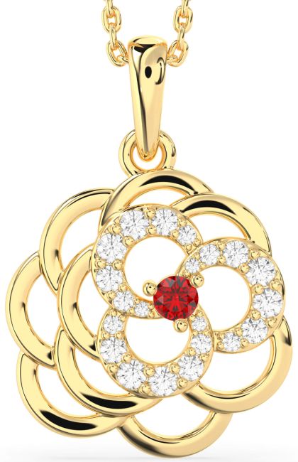 Diamond Ruby Gold Flower Necklace