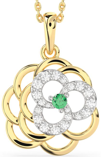 Diamond Emerald Gold Silver Flower Necklace