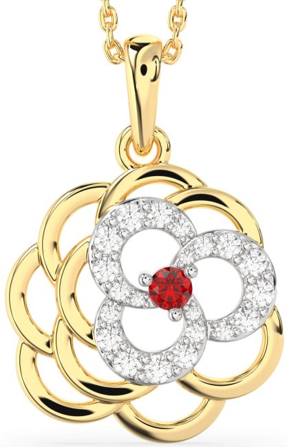 Diamond Ruby Gold Silver Flower Necklace