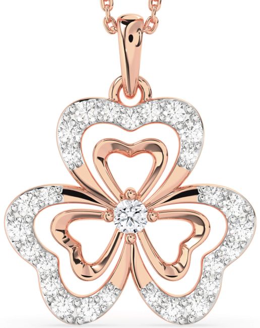 Large Diamond Rose Gold Silver Shamrock Necklace