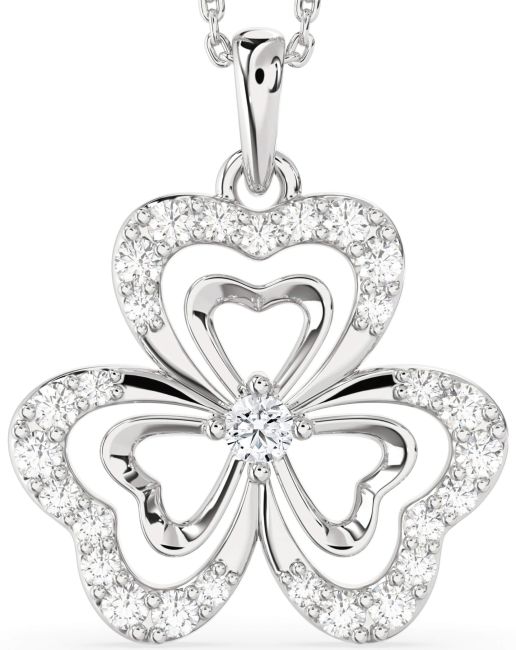 Large Diamond Silver Shamrock Necklace