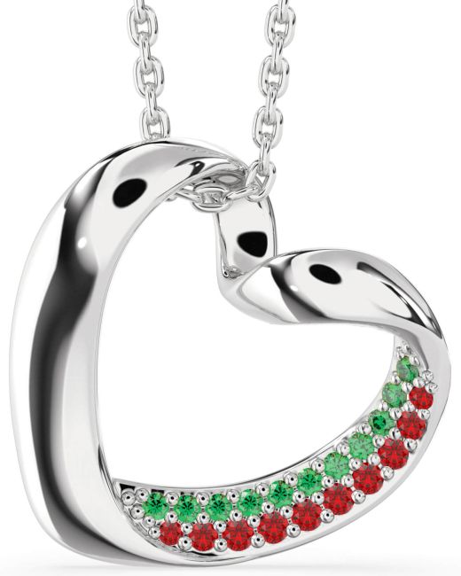 Emerald & Ruby Silver Heart Necklace