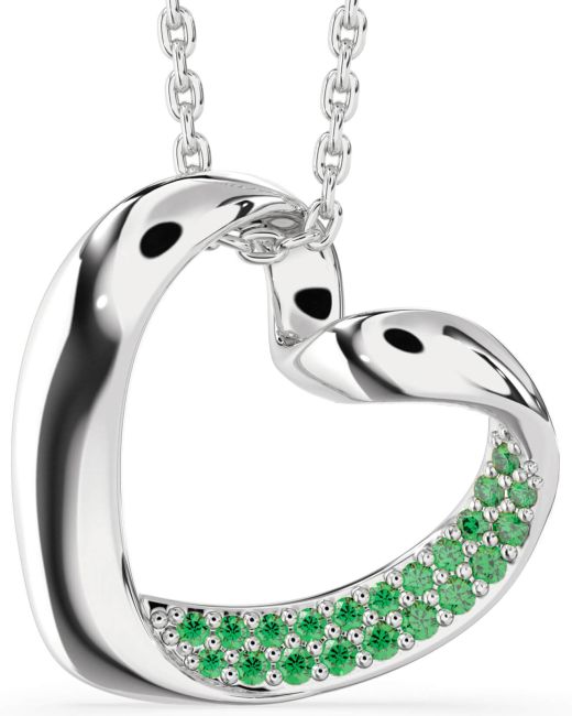 Emerald Platinum Heart Necklace
