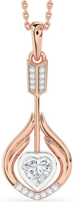 Large Diamond Rose Gold Silver Heart Necklace