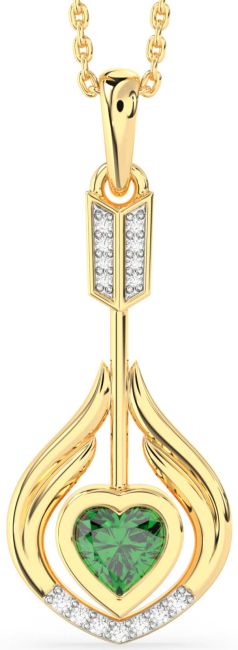 Large Diamond Emerald Gold Heart Necklace