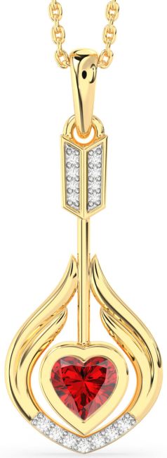 Large Diamond Ruby Gold Heart Necklace