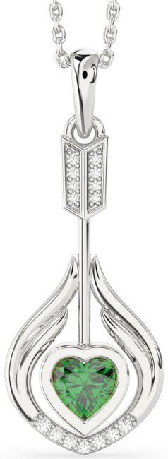 Large Diamond Emerald Silver Heart Necklace