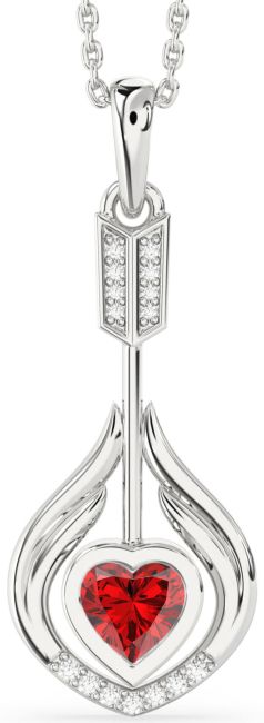 Large Diamond Ruby Silver Heart Necklace