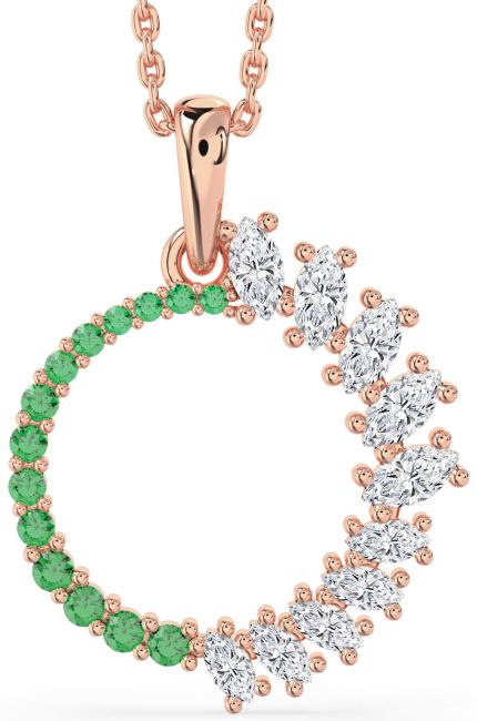 Emerald & Diamond Rose Gold Circle Necklace