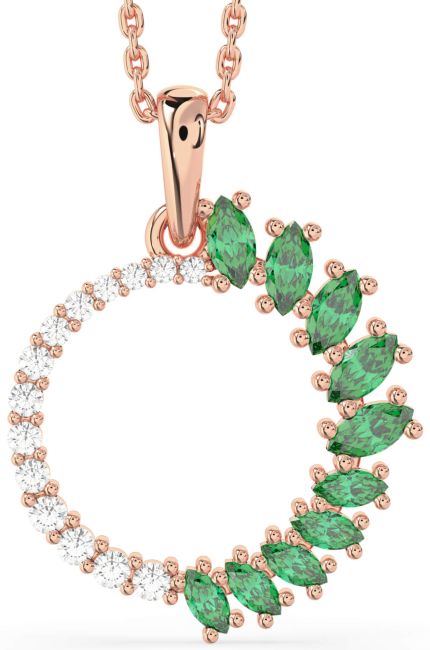 Diamond & Emerald Rose Gold Circle Necklace
