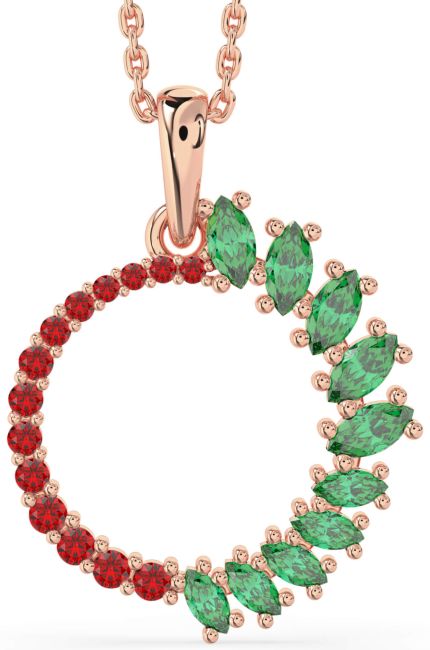 Emerald & Ruby Rose Gold Circle Necklace