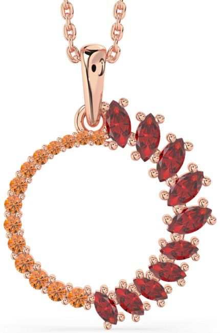 Ruby & Citrine Rose Gold Circle Necklace