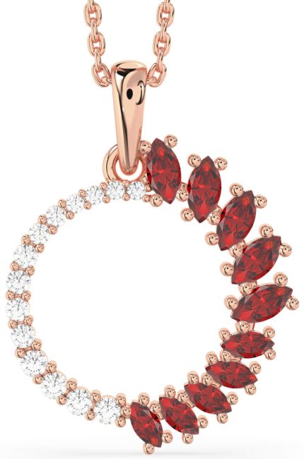 Diamond & Ruby Rose Gold Circle Necklace