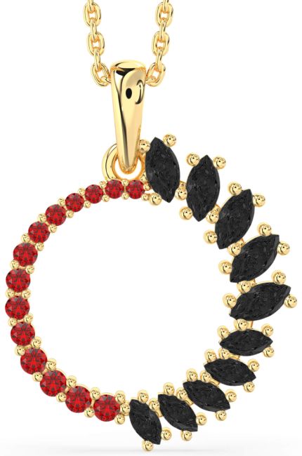 Black Diamond & Ruby Gold Circle Necklace