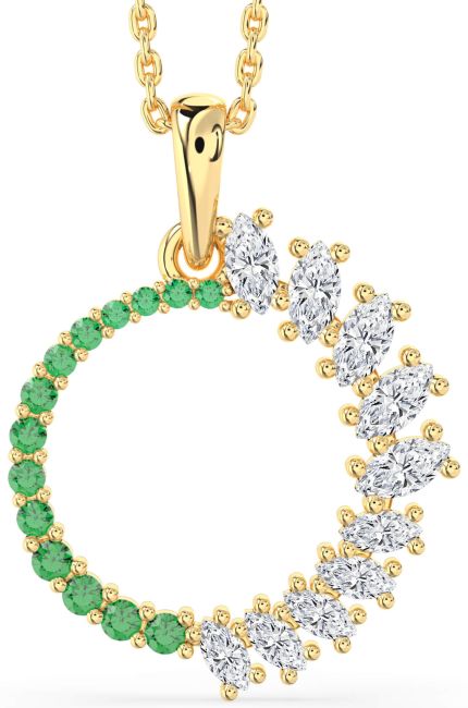 Emerald & Diamond Gold Circle Necklace