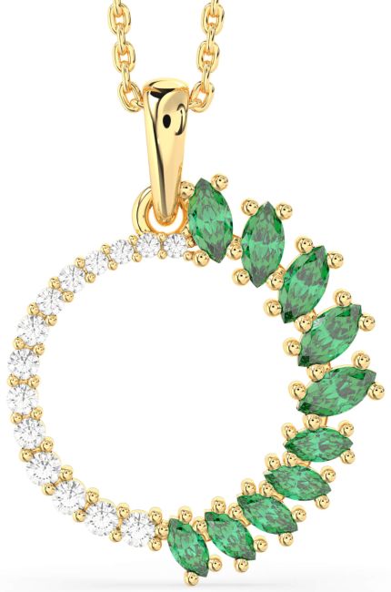 Diamond & Emerald Gold Circle Necklace