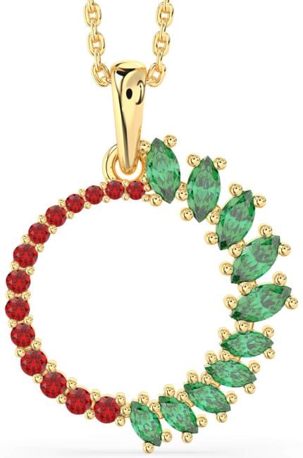 Emerald & Ruby Gold Circle Necklace