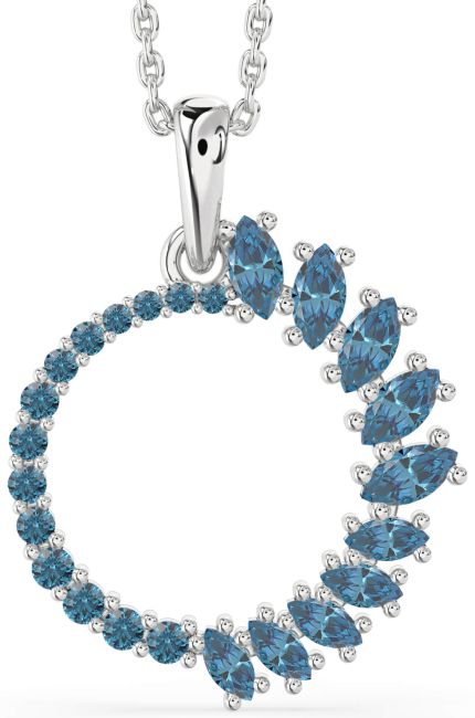 Blue Diamond Silver Circle Necklace