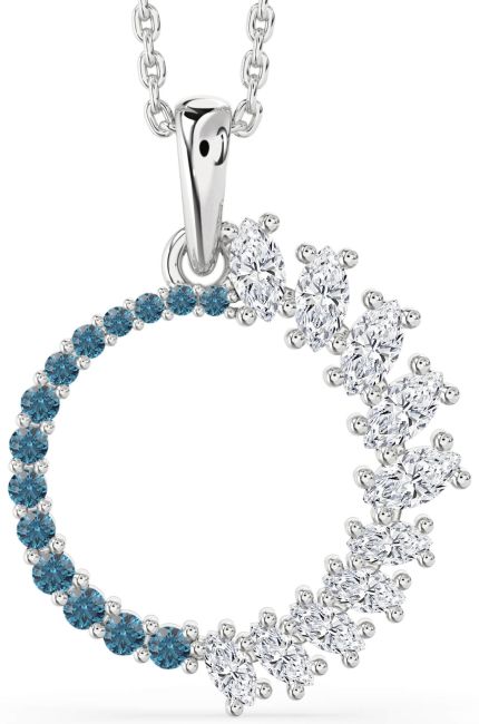Blue Diamond Silver Circle Necklace