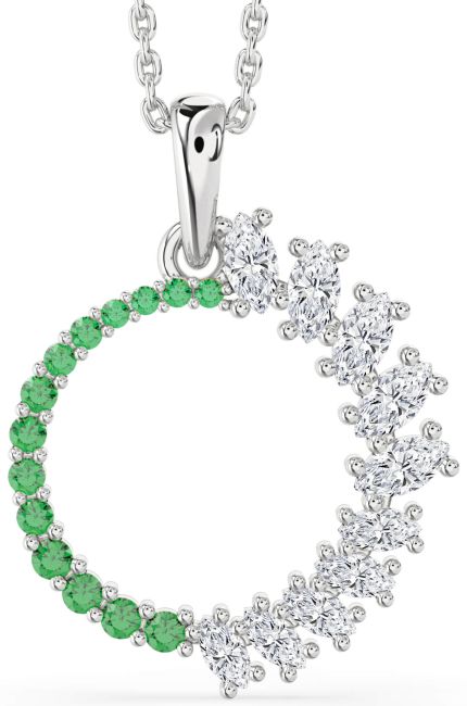 Emerald & Diamond Silver Circle Necklace