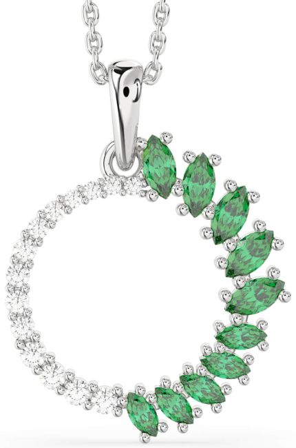 Diamond & Emerald Silver Circle Necklace