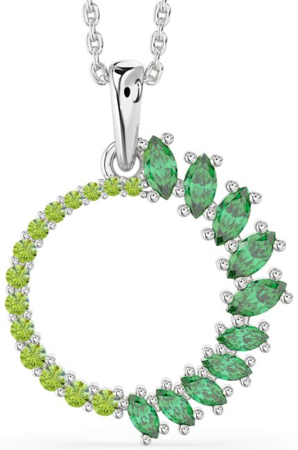 Emerald & Peridot Silver Circle Necklace