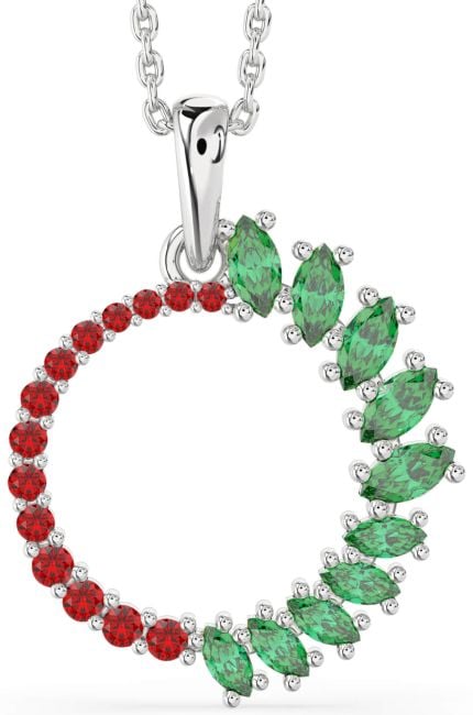Emerald & Ruby Silver Circle Necklace